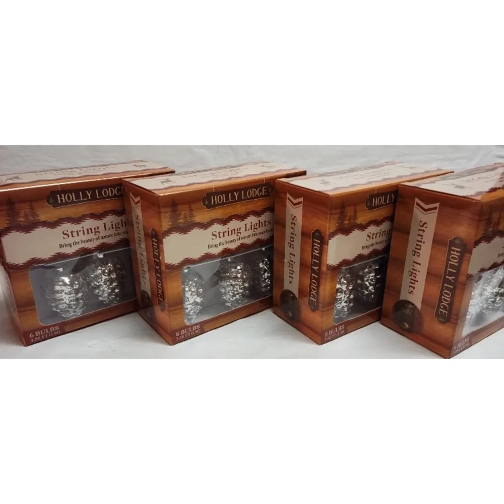 4x Holly Lodge Pinecone String Light Indoor Battery Operated Farmhouse Rustic